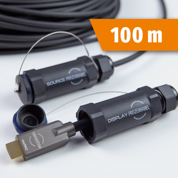 PANZERKABEL HDMI Kabel 4K 60Hz armiert mit Steckerschutz 100m