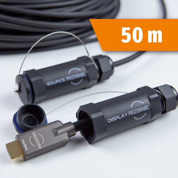 PANZERKABEL HDMI Kabel 4K 60Hz armiert mit Steckerschutz 50m